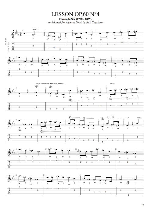 Lesson Opus 60 n°4 - Fernando Sor tablature