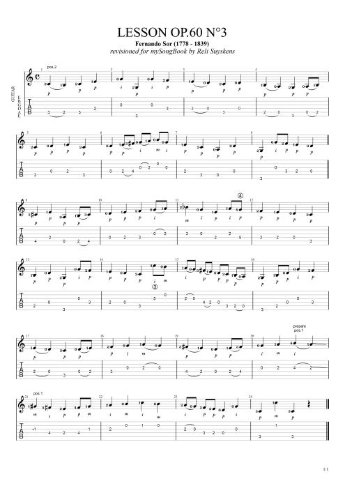 Lesson Opus 60 n°3 - Fernando Sor tablature