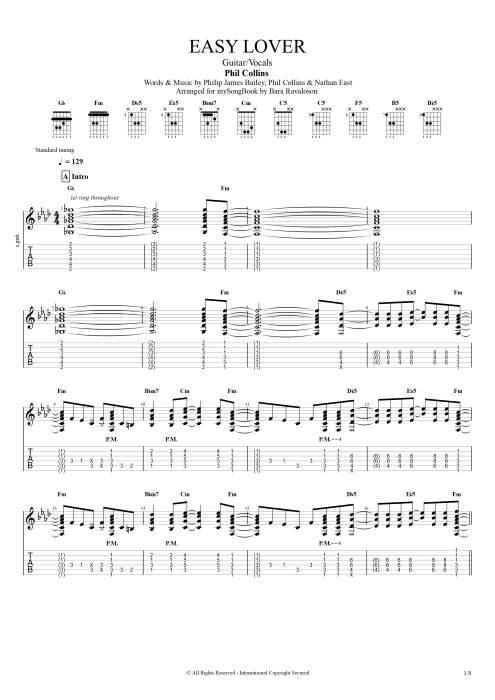 Easy Lover - Phil Collins tablature