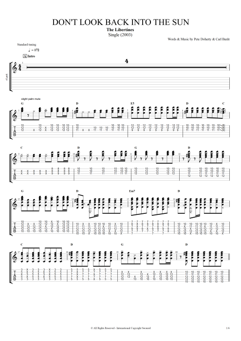 Don't Look Back into the Sun - The Libertines tablature