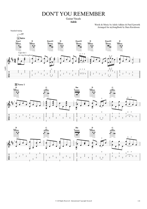 Don't You Remember - Adele tablature