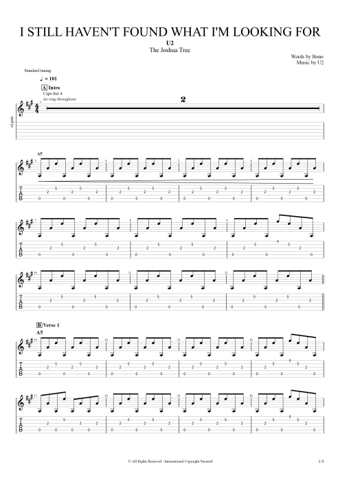 I Still Haven't Found What I'm Looking for - U2 tablature