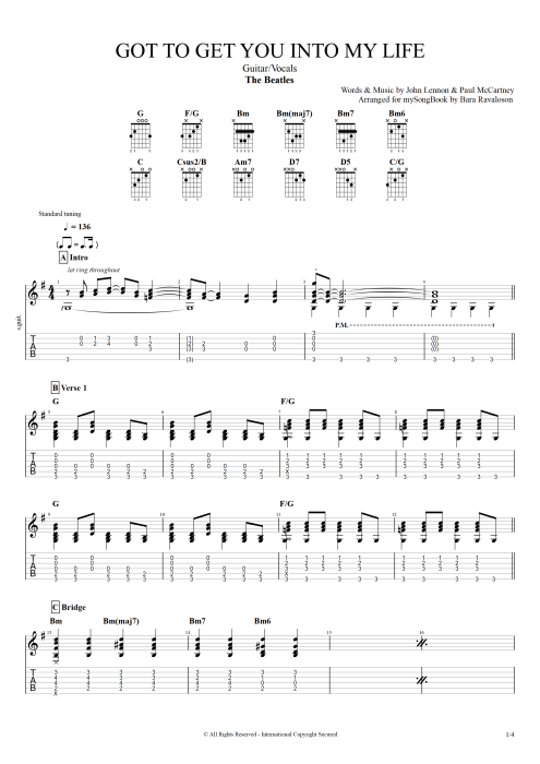 Got to Get You into My Life - The Beatles tablature