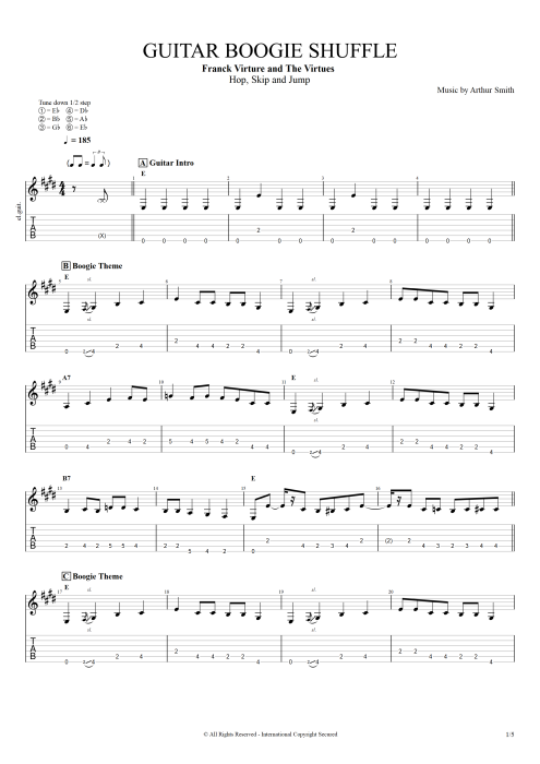 Guitar Boogie Shuffle - The Virtues tablature