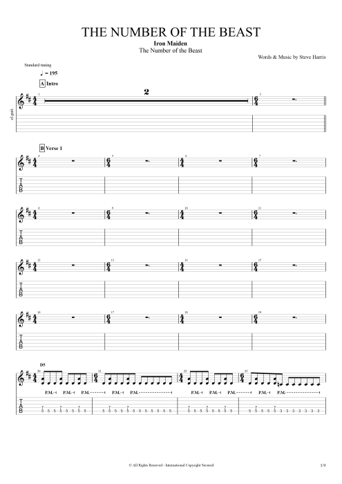 The Number of the Beast - Iron Maiden tablature
