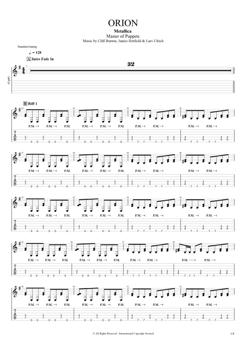 Orion - Metallica tablature