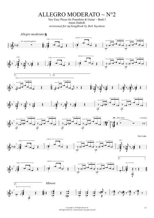 Allegro Moderato - Anton Diabelli tablature