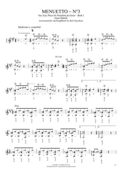 Menuetto - Anton Diabelli tablature