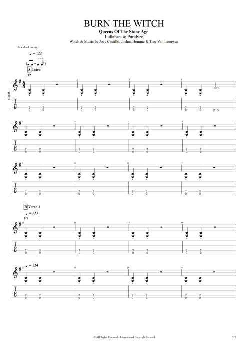 Burn the Witch - Queens of the Stone Age tablature