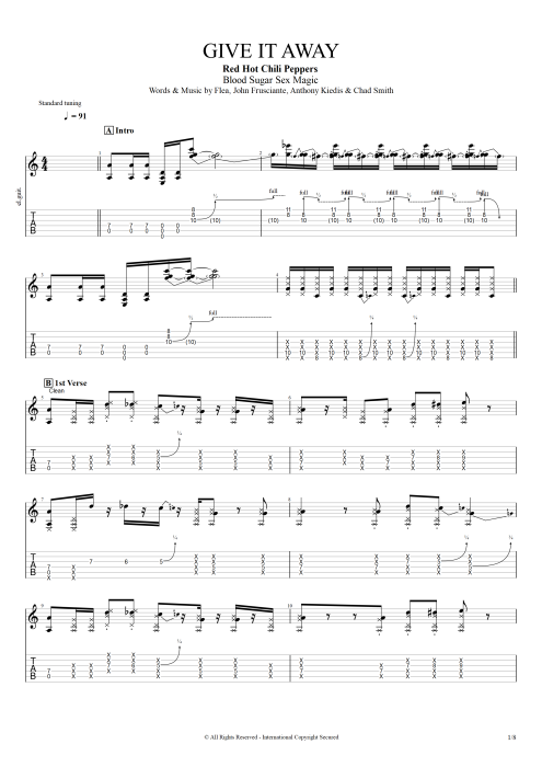 Give It Away - Red Hot Chili Peppers tablature
