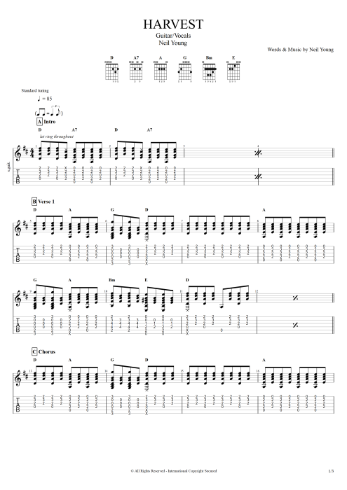 Harvest - Neil Young tablature