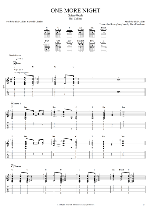 One More Night - Phil Collins tablature