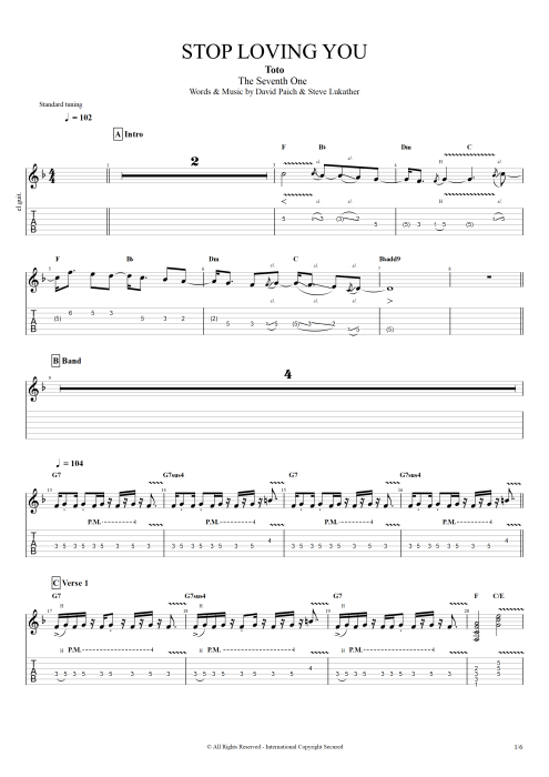 Stop Loving You - Toto tablature