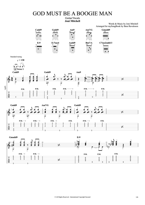 God Must Be a Boogie Man - Joni Mitchell tablature