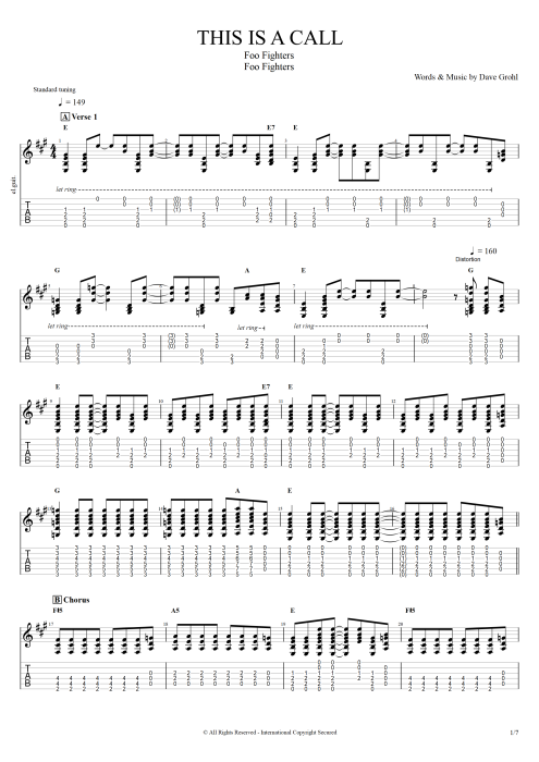 This Is a Call - Foo Fighters tablature