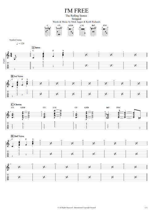 I'm Free - The Rolling Stones tablature