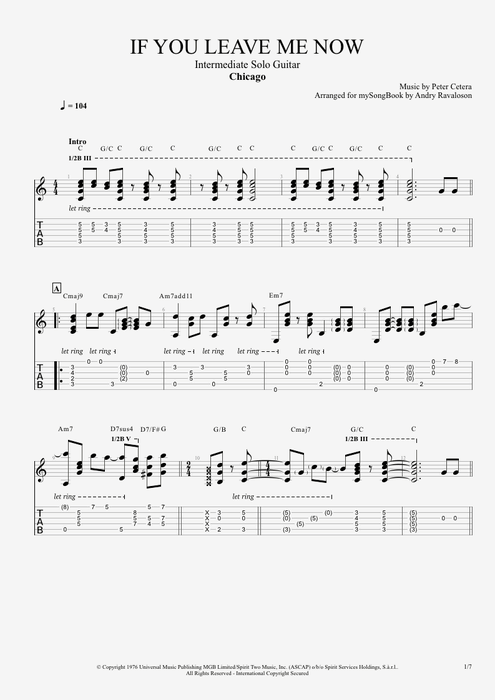 If You Leave Me Now - Chicago tablature