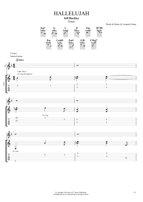 Hallelujah - Jeff Buckley tablature