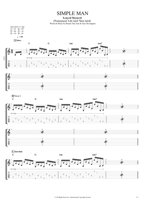Simple Man - Lynyrd Skynyrd tablature