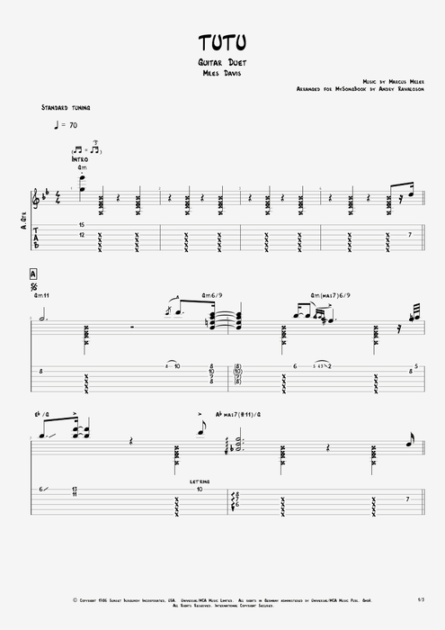 Tutu - Miles Davis tablature
