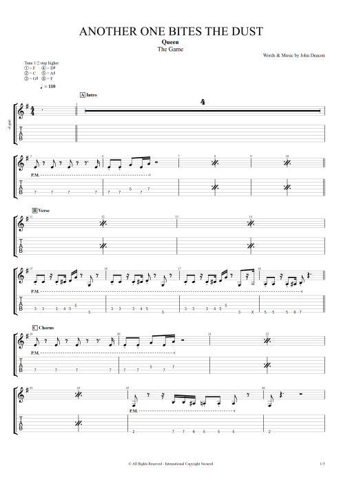 Another One Bites the Dust - Queen tablature