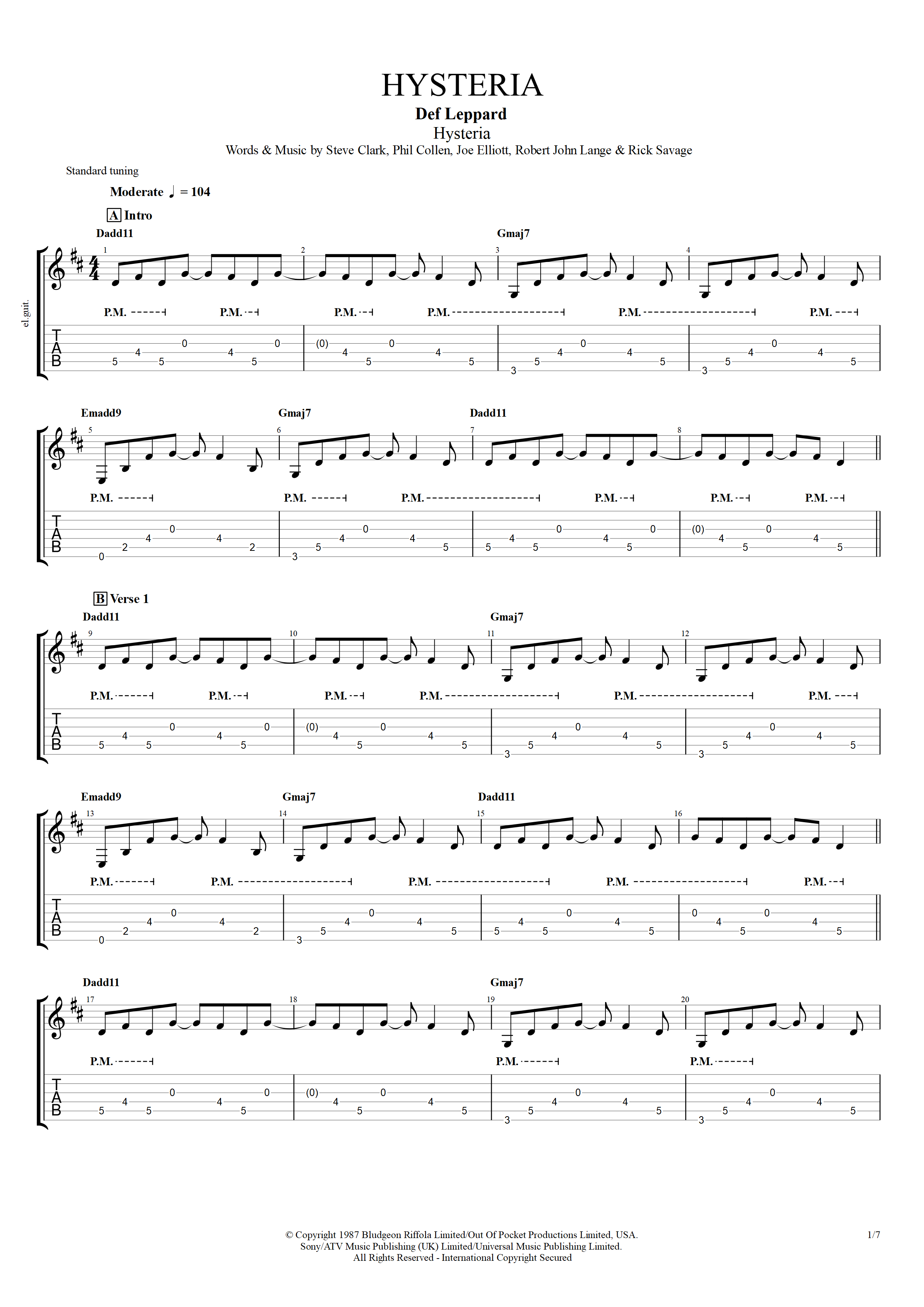 Hysteria - Def Leppard tablature