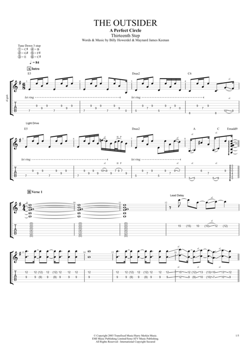 The Outsider - A Perfect Circle tablature