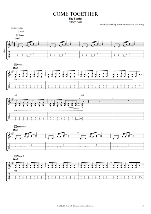 Come Together - The Beatles tablature
