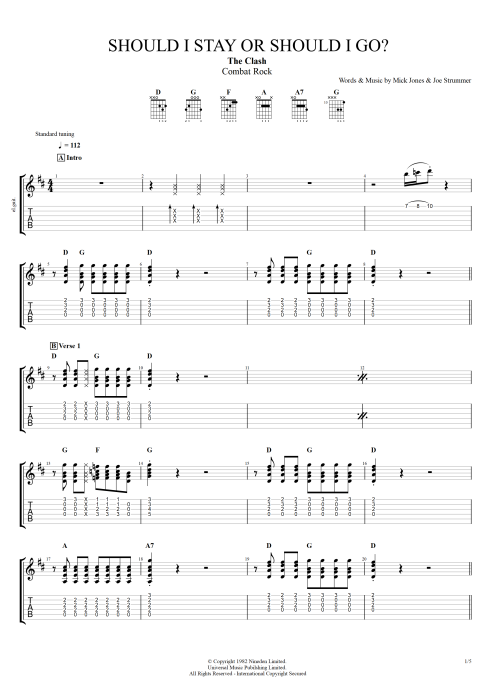 Should I Stay or Should I Go - The Clash tablature