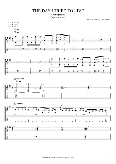 The Day I Tried to Live - Soundgarden tablature