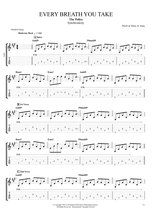 Every Breath You Take - The Police tablature
