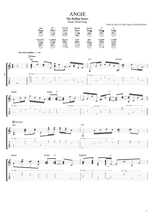 Angie - The Rolling Stones tablature