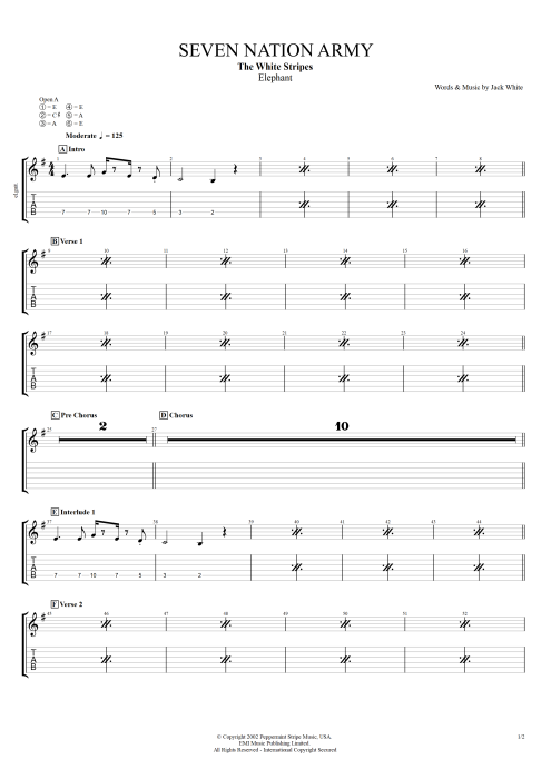 Seven Nation Army - The White Stripes tablature