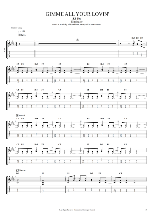 Gimme All Your Lovin' - ZZ Top tablature