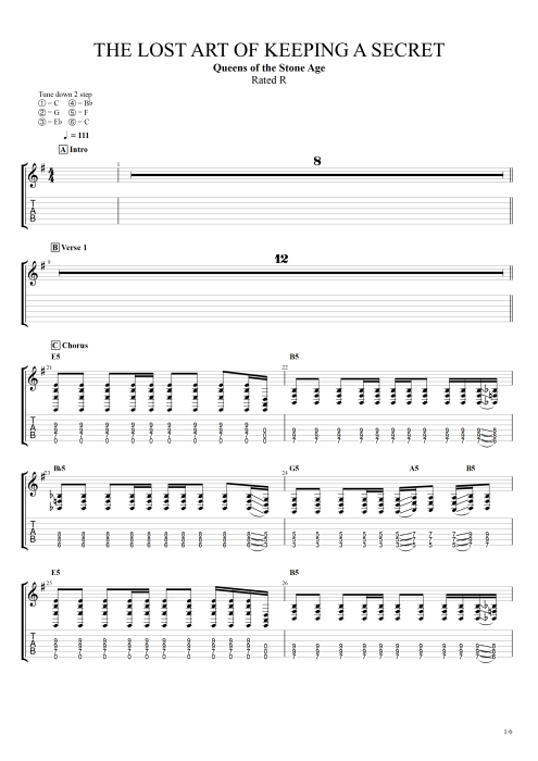 The Lost Art of Keeping a Secret - Queens of the Stone Age tablature