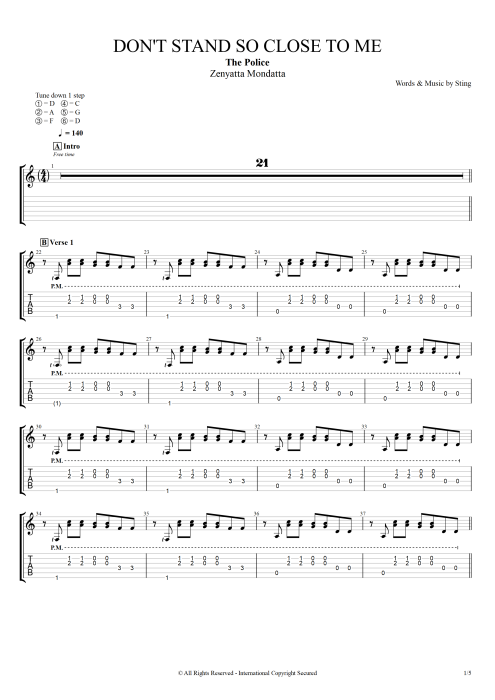 Don't Stand So Close to Me - The Police tablature
