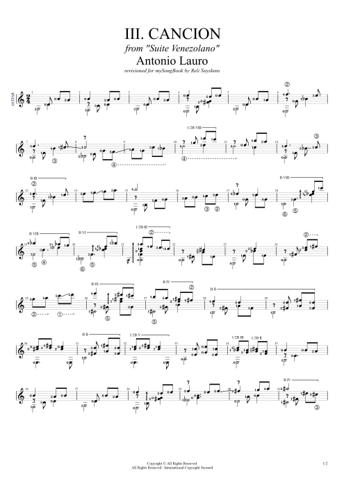Suite Venezolana III Cancion - Antonio Lauro tablature