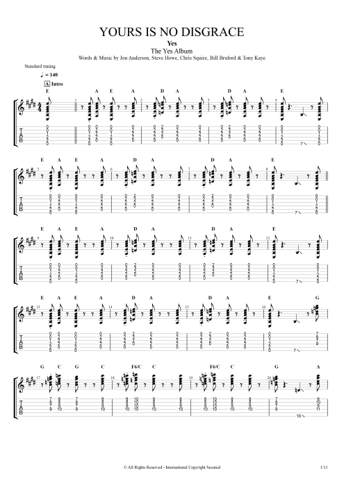Yours Is No Disgrace - Yes tablature