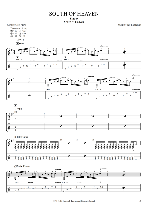 South of Heaven - Slayer tablature