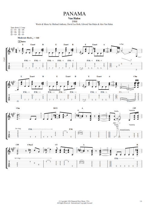 Panama - Van Halen tablature