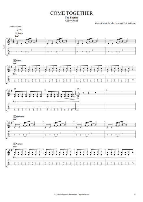 Come Together - The Beatles tablature