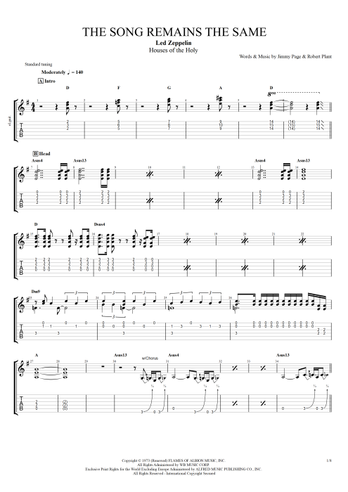 The Song Remains the Same - Led Zeppelin tablature