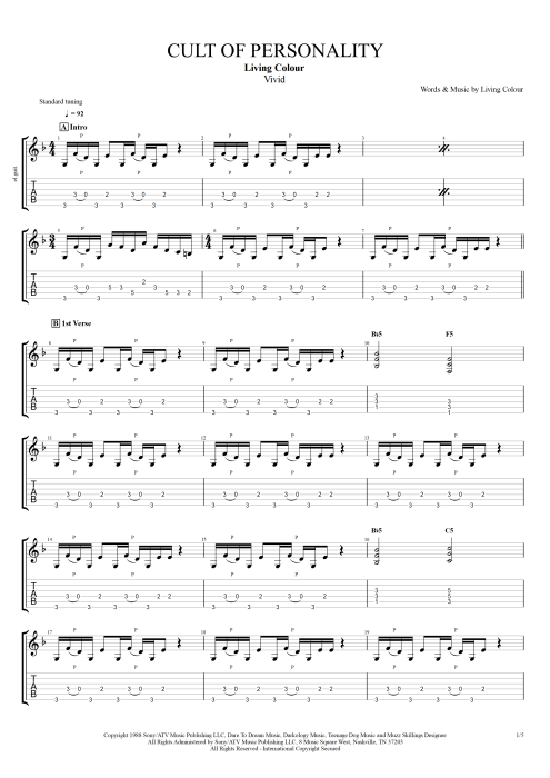 Cult of Personality - Living Colour tablature