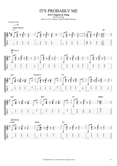 It's Probably Me - Eric Clapton tablature