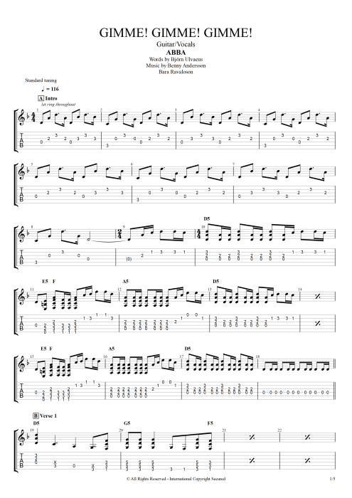 Gimme ! Gimme ! Gimme ! - ABBA tablature