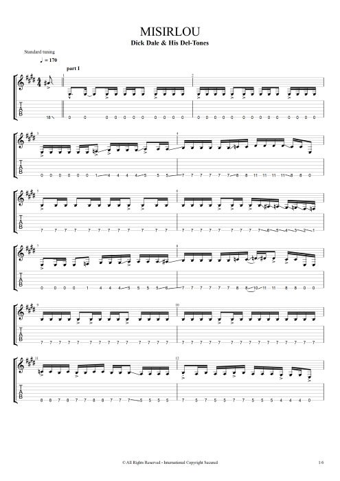 Misirlou - Dick Dale & His Del-Tones tablature
