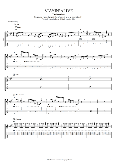 Stayin' Alive - Bee Gees tablature