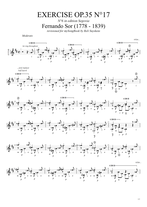 Estudio Op.35 no.17 - Fernando Sor tablature