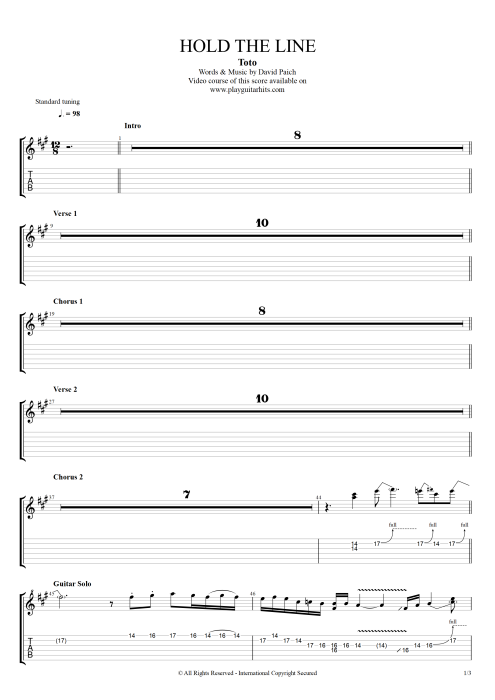 Hold the Line - Toto tablature
