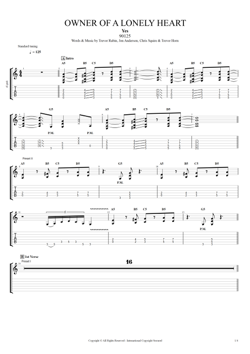 Owner of a Lonely Heart - Yes tablature